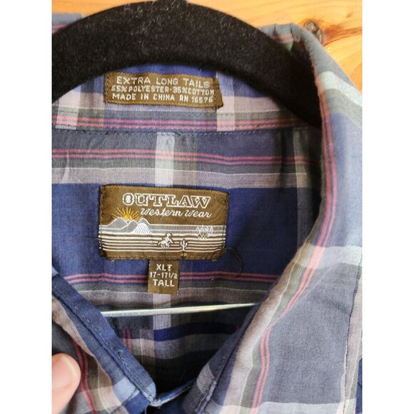 Vintage Mens Size XLT 17/17.5 X Tall Outlaw Western Wear Pearl Snap Button Up - Picture 4 of 11